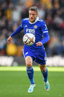 Leicester City 'den Jamie Vardy # 9 Premier League maçı sırasında Wolverhampton Wanderers, Molineux, Wolverhampton' da Leicester City 'e karşı, 23 Ekim 202