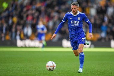 Leicester City 'den Jamie Vardy # 9 Premier League maçı sırasında Wolverhampton Wanderers, Molineux, Wolverhampton' da Leicester City 'e karşı, 23 Ekim 202