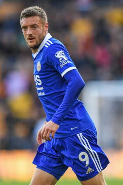 Leicester City 'den Jamie Vardy # 9 Premier League maçı sırasında Wolverhampton Wanderers, Molineux, Wolverhampton' da Leicester City 'e karşı, 23 Ekim 202