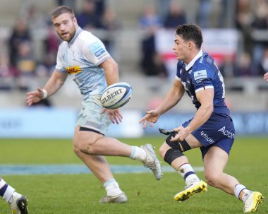 Soytarı # 2. Jack Musk Gallagher Premiership maçı sırasında AJ Bell Stadyumu, Eccles, Birleşik Krallık 'ta Satış Köpekbalıkları vs.