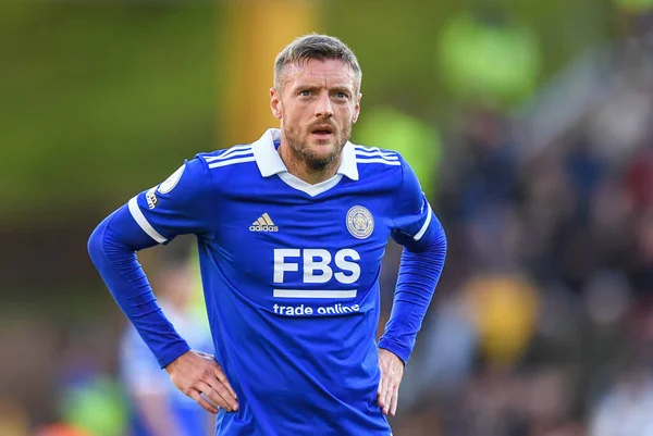 Leicester City 'den Jamie Vardy # 9 Premier League maçı sırasında Wolverhampton Wanderers, Molineux, Wolverhampton' da Leicester City 'e karşı, 23 Ekim 202