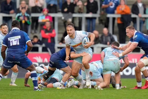 Andre Esterhuizen Harlequins Áttörést Ért Gallagher Premiership Mérkőzésen Sale Sharks — Stock Fotó