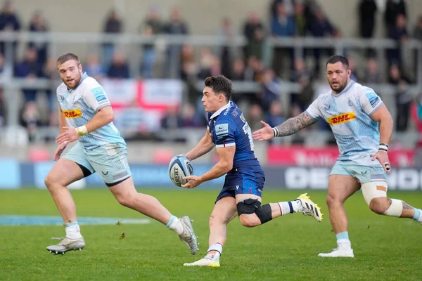 Soytarı # 2. Jack Musk Gallagher Premiership maçı sırasında AJ Bell Stadyumu, Eccles, Birleşik Krallık 'ta Satış Köpekbalıkları vs.