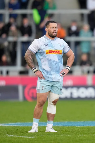 Sam Riley # 16. Harlequins Gallagher Premiership maçında AJ Bell Stadyumu, Eccles, Birleşik Krallık 'ta Satış Köpekbalıkları vs.