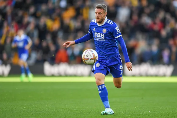 Leicester City 'den Jamie Vardy # 9 Premier League maçı sırasında Wolverhampton Wanderers, Molineux, Wolverhampton' da Leicester City 'e karşı, 23 Ekim 202
