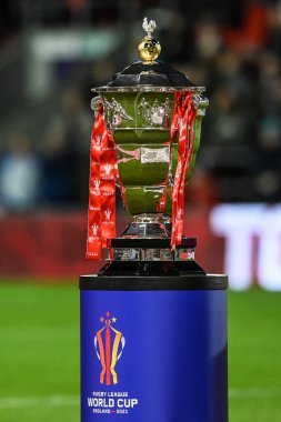 Rugby Ligi Dünya Kupası 2021 Dünya Kupası öncesinde oynanan Rugby Ligi Kupası maçı Tonga 'ya karşı Galler maçı, St Helens, Birleşik Krallık, 24 Ekim 202