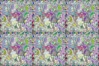 Renkli arkaplanda ilginç karalamalar olan kusursuz desen. Pano. Raster illüstrasyonu.