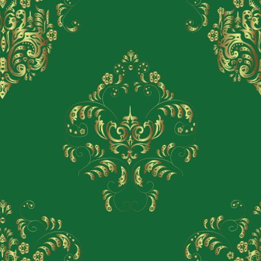 Renkli arka planda altın elementlerle kusursuz klasik desen. Vektör.