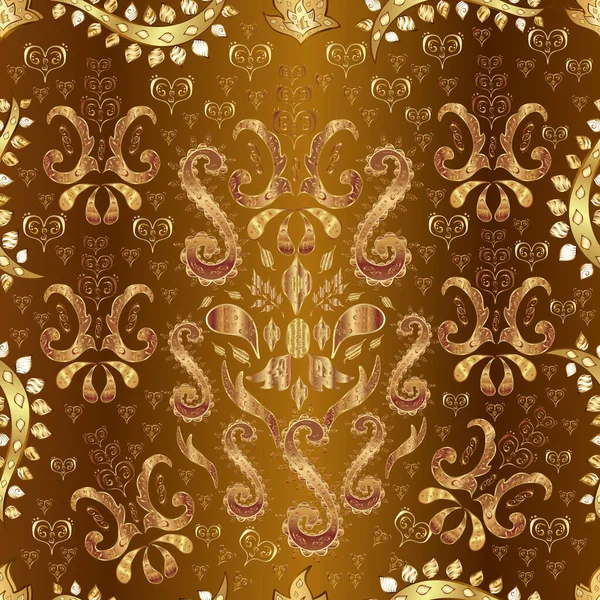 Golden Floral Ornament Baroque Style Damask Seamless Pattern Repeating Background — Stock Photo, Image