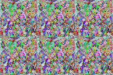 Renkli arkaplanda ilginç karalamalar olan kusursuz desen. Pano. Raster illüstrasyonu.