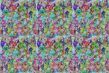 Renkli arkaplanda ilginç karalamalar olan kusursuz desen. Pano. Raster illüstrasyonu.