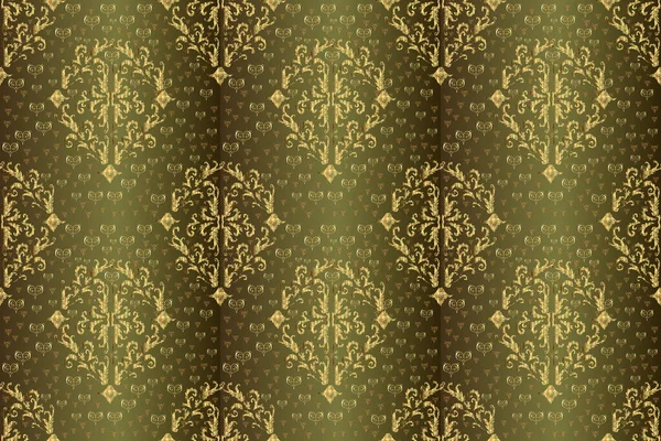 用褐色 绿色和米黄色书写 卷曲线繁茂的符号 无缝隙 维多利亚时代的旋涡装饰品卷轴装饰复古元素 — 图库照片