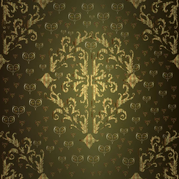 Kusursuz desenli çiçekler ve çiçek desenli çizimler. Vektör çizimi. Kahverengi, yeşil ve bej renkli kıvrımlar. Basit bir şekilde. Duvar kâğıdı, giysi, erkek ve kızlar için soyut, kusursuz desen.