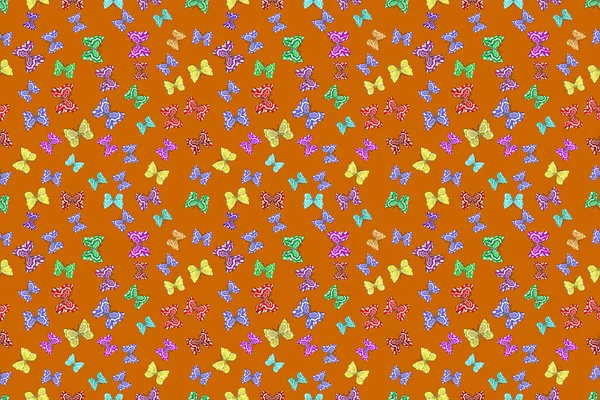 Płynny Wzór Ciekawymi Bazgrołami Tle Kolorfilu Pano Rastrowa Ilustracja Motyle — Zdjęcie stockowe