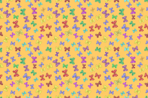 Seamless Pattern Interesting Doodles Colorfil Background Pano Raster Illustration Butterflies — Stock Photo, Image