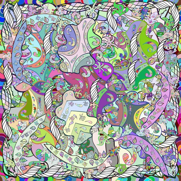 Bezszwowe kolorowe doodling ciekawy wzór kwiatowy slyle — Wektor stockowy