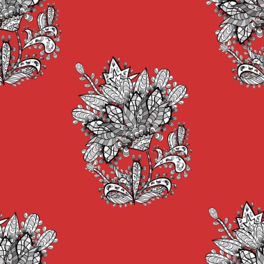 Renkli arka planda beyaz karalamalı çiçeklerle kusursuz desen. Raster..