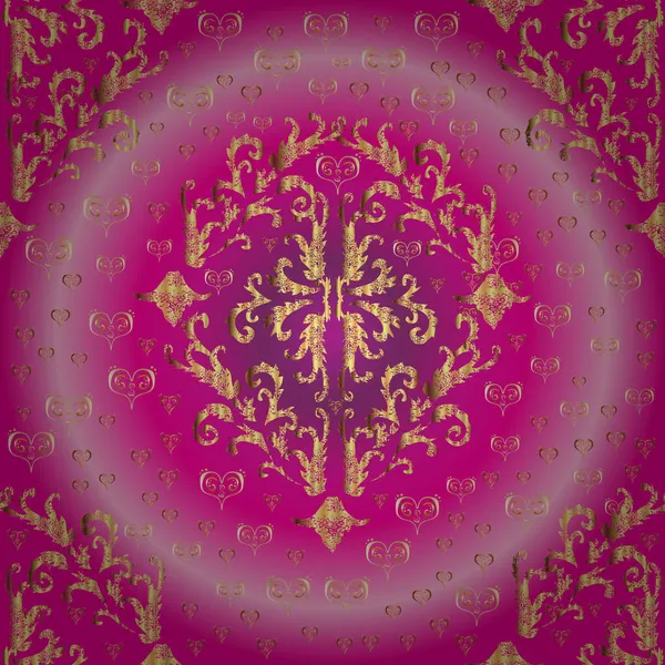 Tradiční Etnické Turecké Indiánské Motivy Ročník Purpurová Růžová Fialová Ornamentální — Stockový vektor