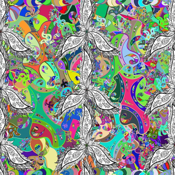 Цветочный Узор Стиле Каракулей Цветами Цветы Белого Синего Зеленого Цветов — стоковое фото