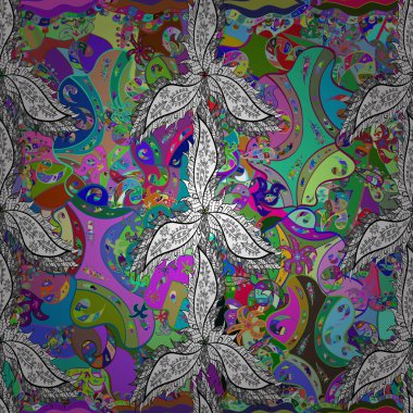 Sorunsuz çiçek desenli vektör çizim içinde. Çiçekler beyaz, yeşil ve mavi renkler.