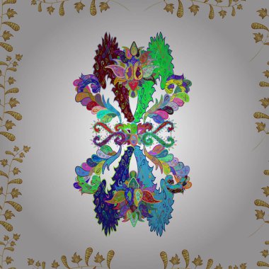 Renkli arkaplanda ilginç karalamalar olan kusursuz desen. Vektör illüstrasyonu.