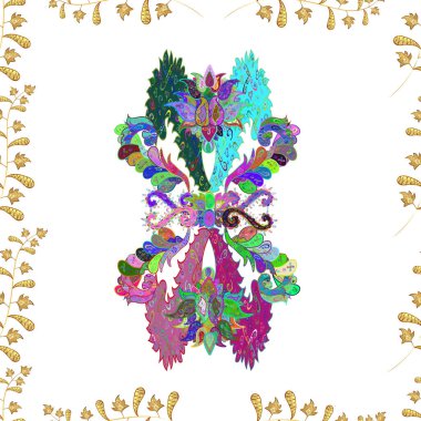 Renkli arkaplanda ilginç karalamalar olan kusursuz desen. Vektör illüstrasyonu.