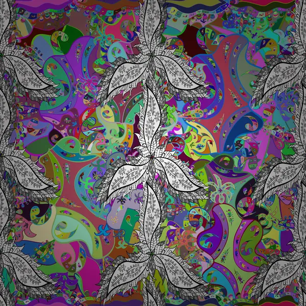 Bloemen Groene Grijze Witte Kleuren Naadloos Floral Pattern Vector Illustratie — Stockvector
