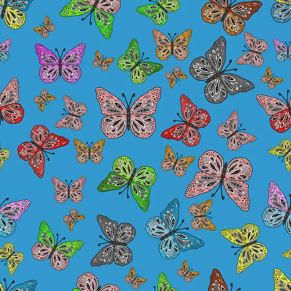 白の背景に蝶とシームレスなパターン 包み紙 壁紙のデザインのためのかわいい背景 — ストック写真