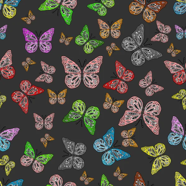 Kusursuz Desen Bej Nötr Beyaz Renklerde Güzel Renk Kelebekleri Kumaş — Stok Vektör