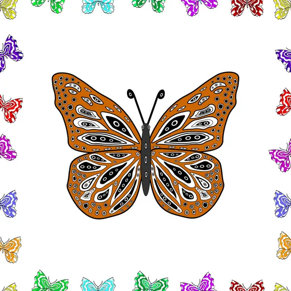 カラフルな蝶のコレクションは さまざまな方向に飛んでいます 女の子 男の子 壁紙のための抽象的なシームレスなパターン — ストック写真