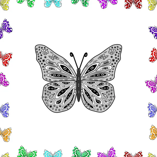 グレー 黒のイラスト ファッションファブリックデザイン エキゾチックな蝶と熱帯シームレスなパターン — ストック写真