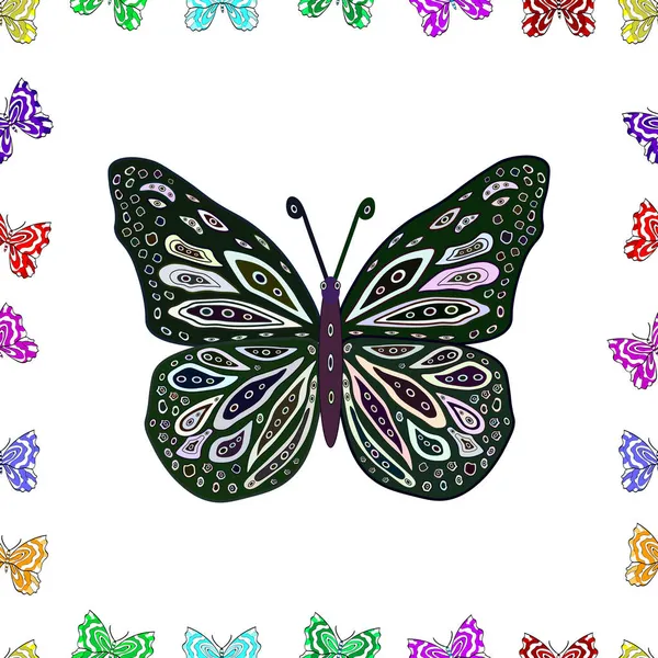 手描きの蝶で装飾 グレー 白の3色の抽象的な背景 カラフルなロマンチックな蝶のシームレスなパターンの背景 — ストック写真