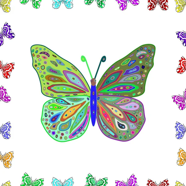 Imágenes Colores Verde Azul Blanco Hermosa Mariposa Vector Patrón Ilustración — Archivo Imágenes Vectoriales