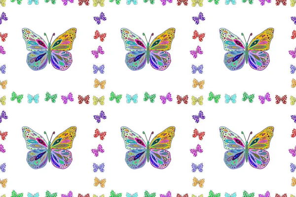 終わりだ スケッチ スクリブル 蝶とのシームレスなパターン 男の子 女の子 壁紙のためのシームレスなパターン — ストック写真
