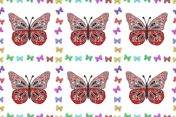 スクラップブッキングのための写真 カラフルな蝶のシームレスな背景 ピンク 白のアート蝶 — ストック写真