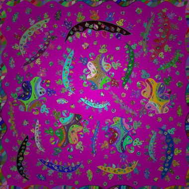 Renkli arkaplanda ilginç karalamalar olan kusursuz desen. Vektör illüstrasyonu.