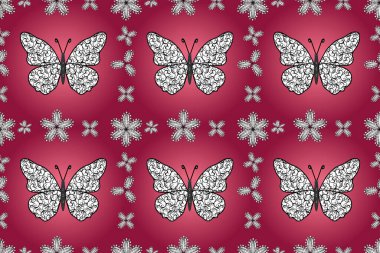 Güzel kelebek desenli çizim tasarımı. Resimler kırmızı, pembe ve beyaz renklerde.