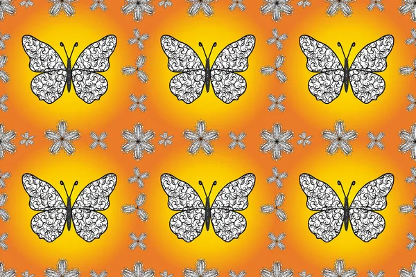 无缝隙图案 蝴蝶背景为黄 包装纸和墙纸设计的精美背景 — 图库照片
