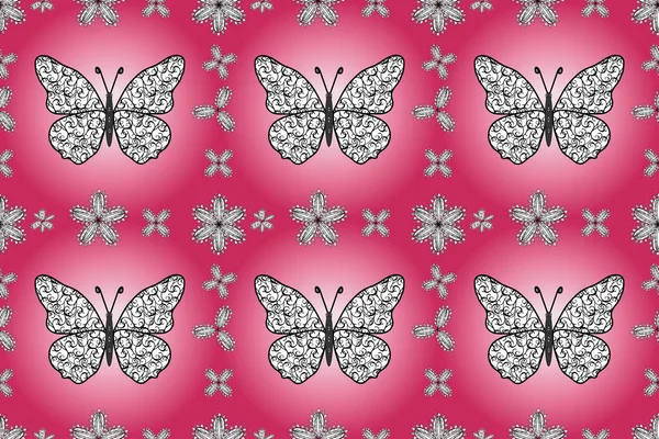 異なる蝶の多くとシームレスなパターン 幻想的なイラスト ピンク マゼンタ ホワイトの写真 男の子 女の子 壁紙の抽象的なパターン — ストック写真