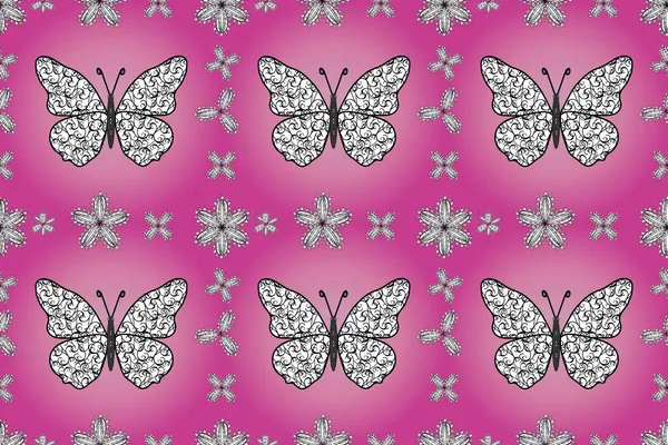 Słodkie Motyle Trendów Tradycyjny Folk Ładny Wystrój Różowym Magenta Białe — Zdjęcie stockowe
