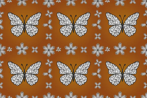 Decorative Hand Drawn Butterflies Picture Brown White Black Colors Fashion — Stock Photo, Image