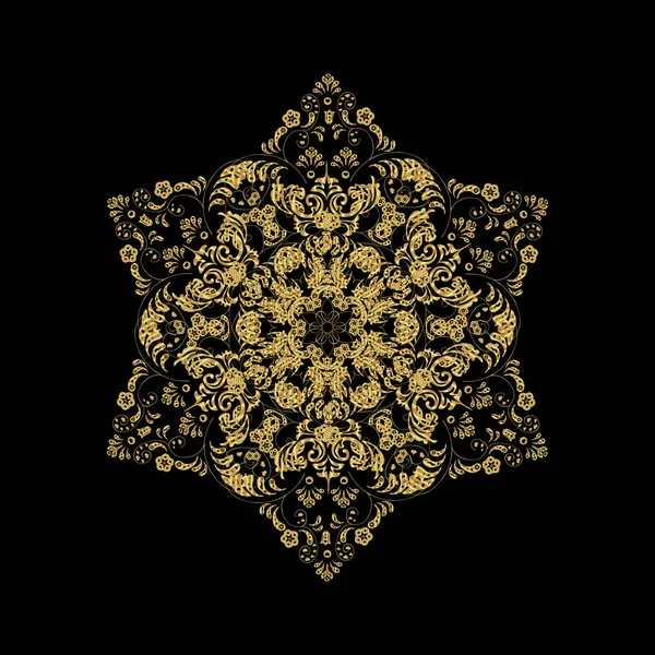 golden doodles on dark black background on snowflakes style. Raster.