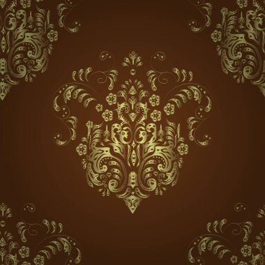 Renkli arka planda altın elementlerle kusursuz klasik desen. Vektör.