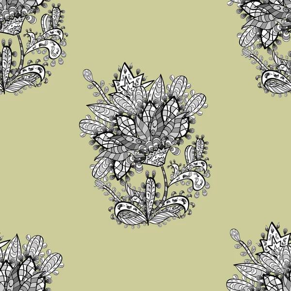 Naadloos Patroon Met Witte Bloemen Doodles Elementen Vectorillustaratie — Stockvector