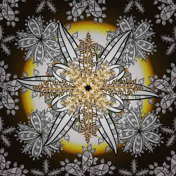 Плавный Узор Винтажными Элементами Красочном Фоне Белые Золотые Цвета Цветочные — стоковый вектор