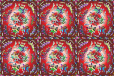 Renkli arkaplanda ilginç karalamalar olan kusursuz desen. Pano. Raster illüstrasyonu.