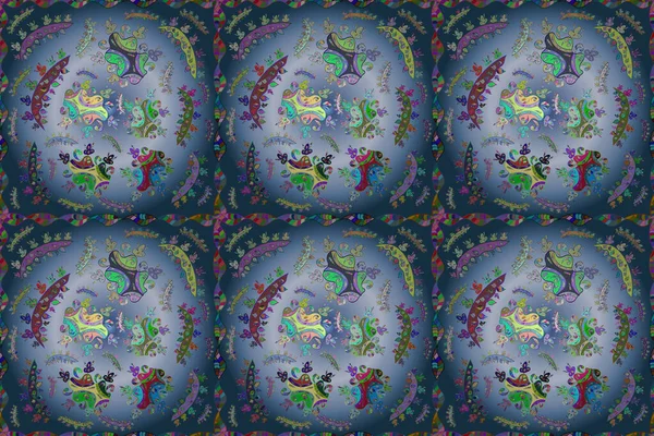 Nahtloses Muster mit interessanten Kritzeleien auf farbigem Hintergrund. Pano. Raster-Illustration. — Stockfoto