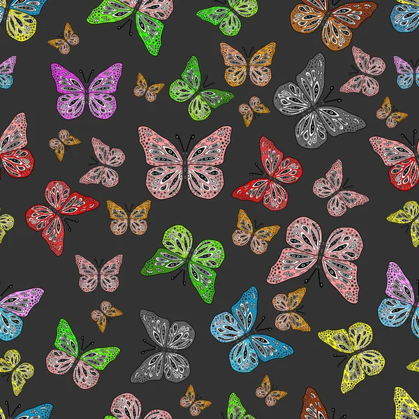 男の子 女の子 壁紙のための抽象的なシームレスなパターン 異なる美しい蝶の塗り絵のために飛んでいます 虫とのシームレスなパターンの背景 — ストック写真