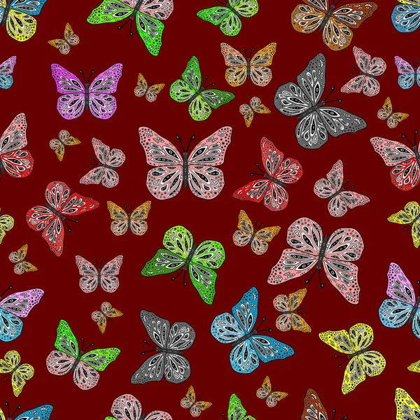 Pretty Seamless Butterfly Cloth Texture Blotter Gray Red Black Repeating — Stock Photo, Image