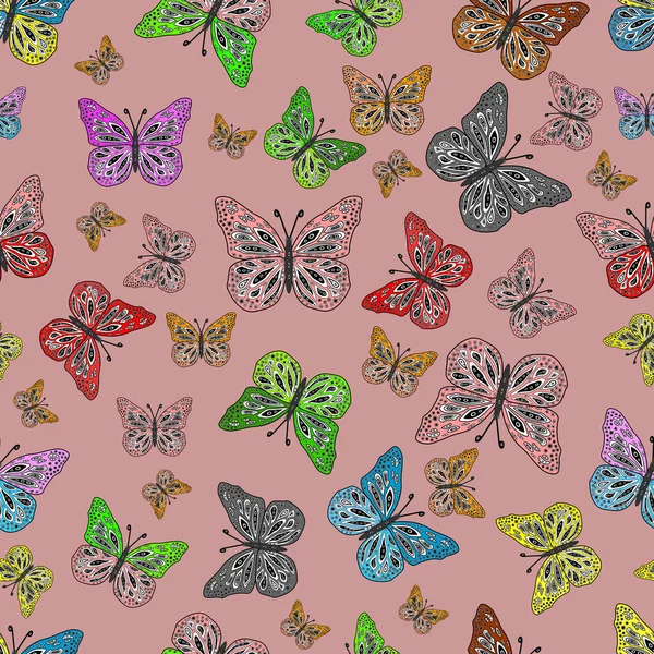 Seamless Background Colorful Butterflies Neutral Gray Black Colors Perfect Textile — Stock Photo, Image